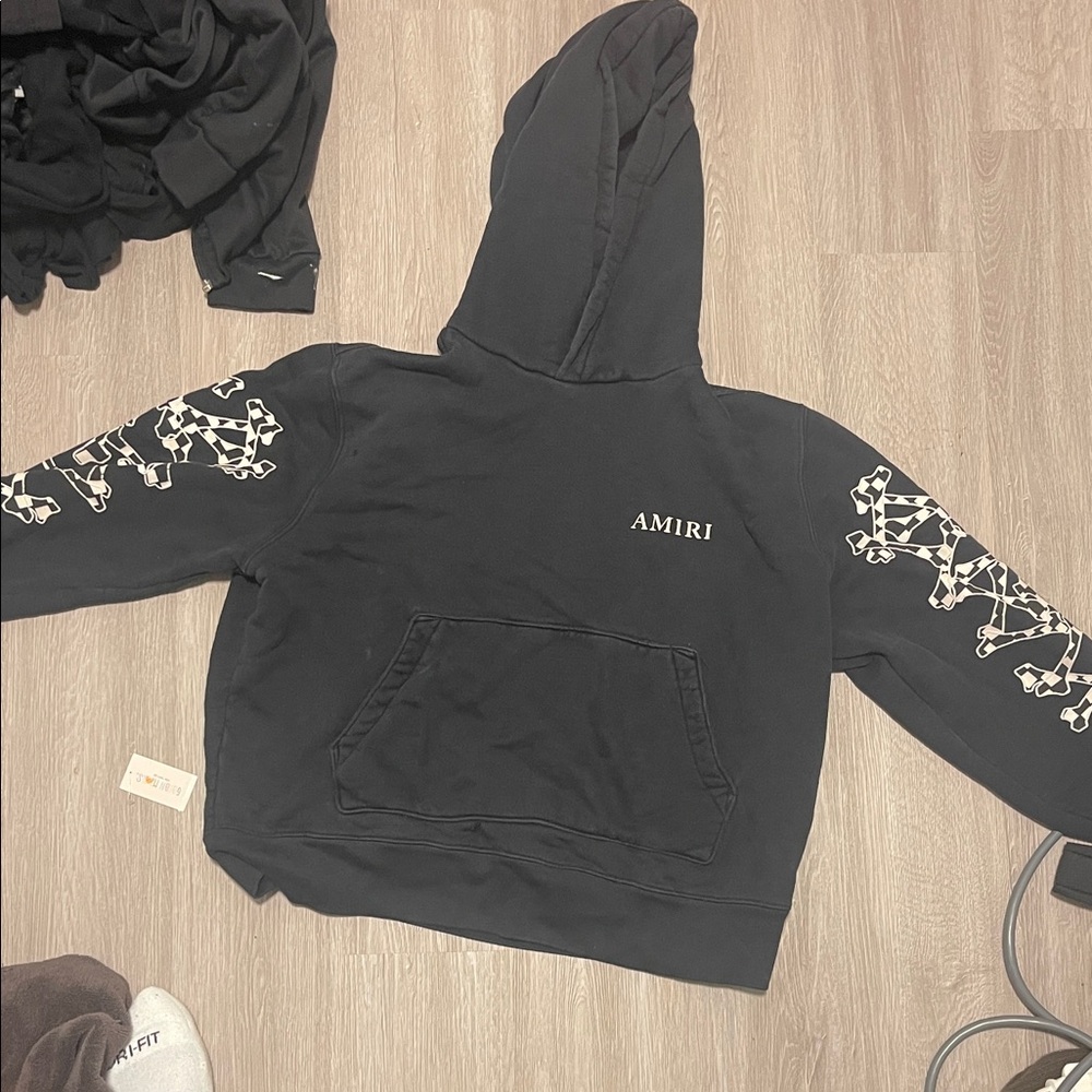 AMIRI Black Hoodie with Skeleton Sleeve Pattern